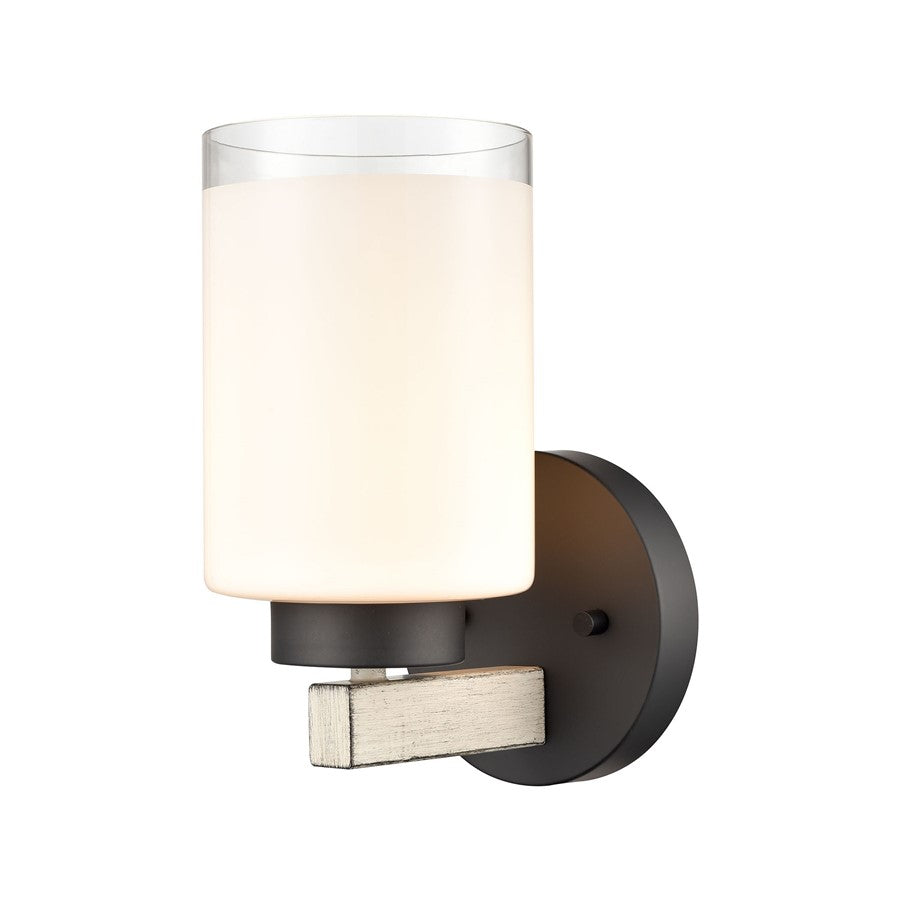Atlas Lighting Briggs 5in 1-Light Vanity Light | Transitional Matte Black and Whitewash Metal with White Opal Glass | Bathroom | Model WL11226-WH