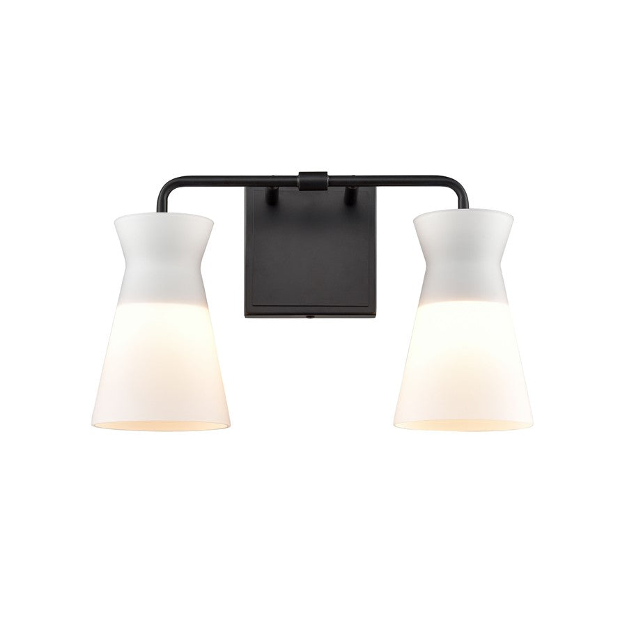 Atlas Lighting Brookville 15in 2-Light Vanity Light | Transitional Matte Black and White Frosted Glass | Bathroom Vanity | Model WL11231-BK