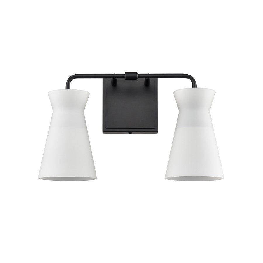 Atlas Lighting Brookville 15in 2-Light Vanity Light | Transitional Matte Black and White Frosted Glass | Bathroom Vanity | Model WL11231-BK