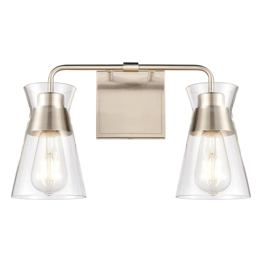 Atlas Lighting Brookville 15in 2-Light Vanity Light | Transitional Satin Nickel and Clear Glass | Bathroom Vanity | 15 x 6 x 9 in | Model WL11231-NK