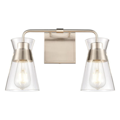 Atlas Lighting Brookville 15in 2-Light Vanity Light | Transitional Satin Nickel and Clear Glass | Bathroom Vanity | 15 x 6 x 9 in | Model WL11231-NK