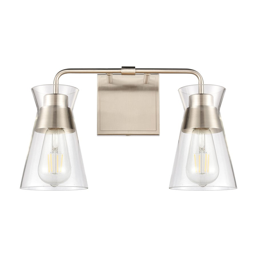 Atlas Lighting Brookville 15in 2-Light Vanity Light | Transitional Satin Nickel and Clear Glass | Bathroom Vanity | 15 x 6 x 9 in | Model WL11231-NK