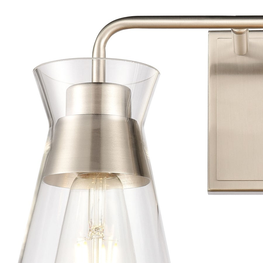 Atlas Lighting Brookville 15in 2-Light Vanity Light | Transitional Satin Nickel and Clear Glass | Bathroom Vanity | 15 x 6 x 9 in | Model WL11231-NK