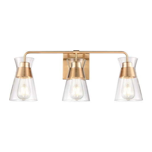 Atlas Lighting Brookville 22in 3-Light Vanity Light | Transitional Burnished Brass and Clear Glass | Bathroom Vanity | Model WL11232-BS