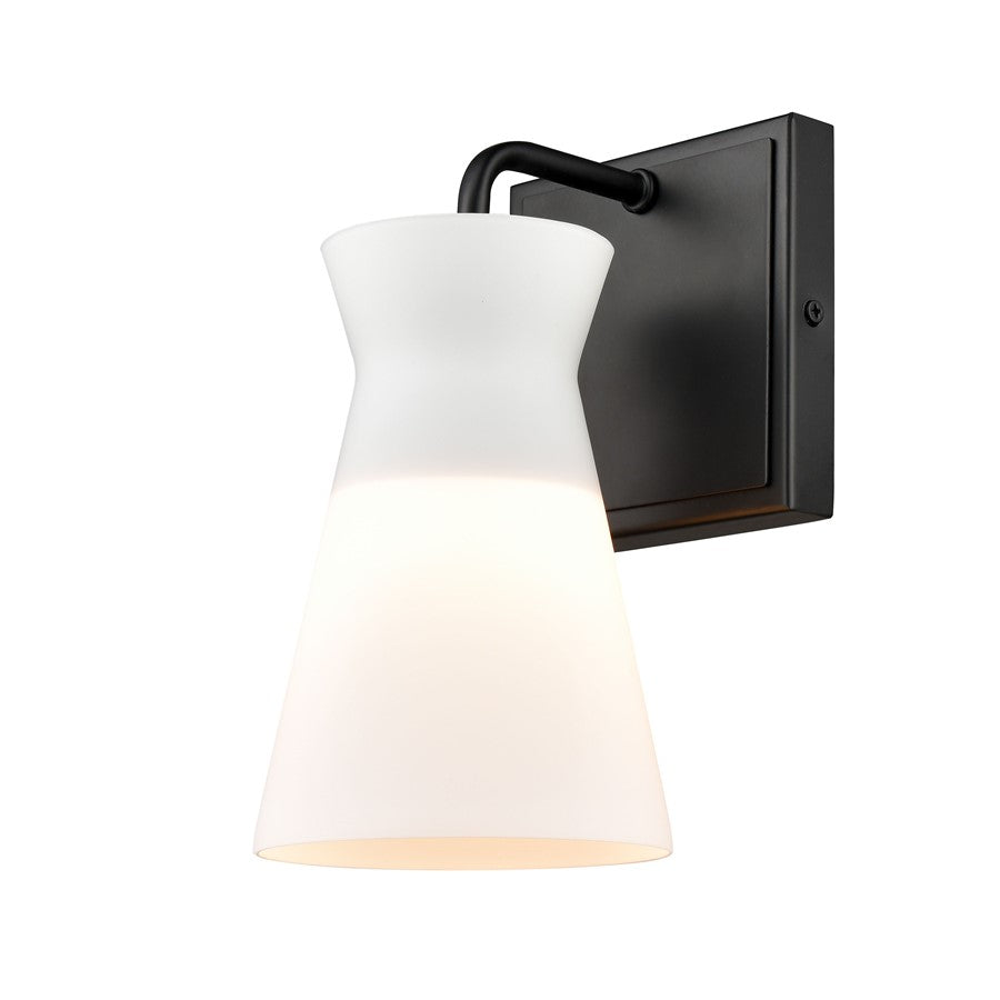 Atlas Lighting Brookville 5in 1-Light Wall Sconce | Transitional Matte Black and White Frosted Glass | Bathroom Vanity | Model WL11233-BK