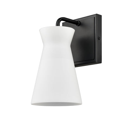 Atlas Lighting Brookville 5in 1-Light Wall Sconce | Transitional Matte Black and White Frosted Glass | Bathroom Vanity | Model WL11233-BK