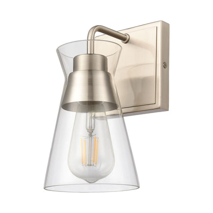 Atlas Lighting Brookville 9in 1-Light Wall Sconce | Transitional Satin Nickel and Clear Glass | Bathroom Vanity & Hallway | Model WL11233-NK