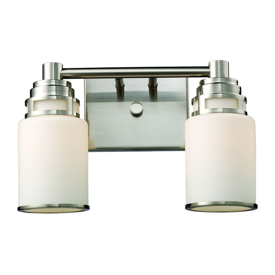 Atlas Lighting Bryant 14in 2-Light Vanity Light | Transitional Satin Nickel and White Glass | Bathroom Vanity & Powder Room | Model WL11234-NK
