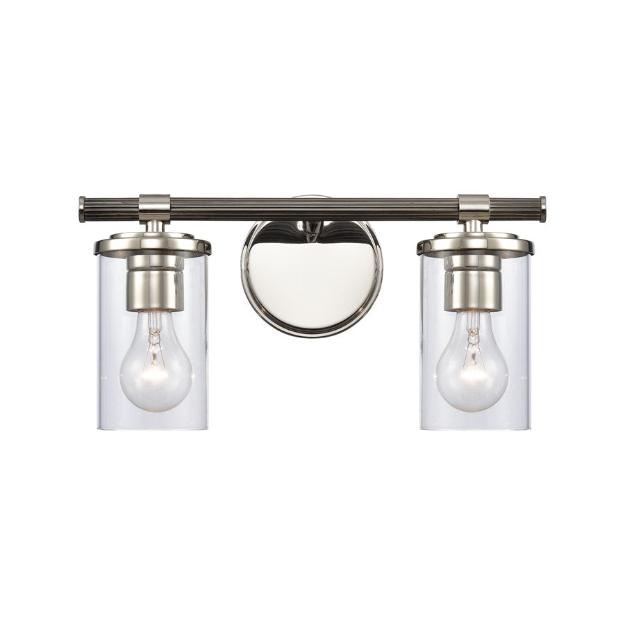 Atlas Lighting Burrow 15in 2-Light Vanity Light | Traditional Polished Nickel and Clear Glass | Bathroom Vanity & Powder Room | Model WL11235-NK