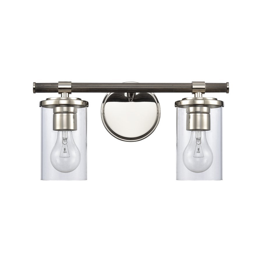 Atlas Lighting Burrow 15in 2-Light Vanity Light | Traditional Polished Nickel and Clear Glass | Bathroom Vanity & Powder Room | Model WL11235-NK