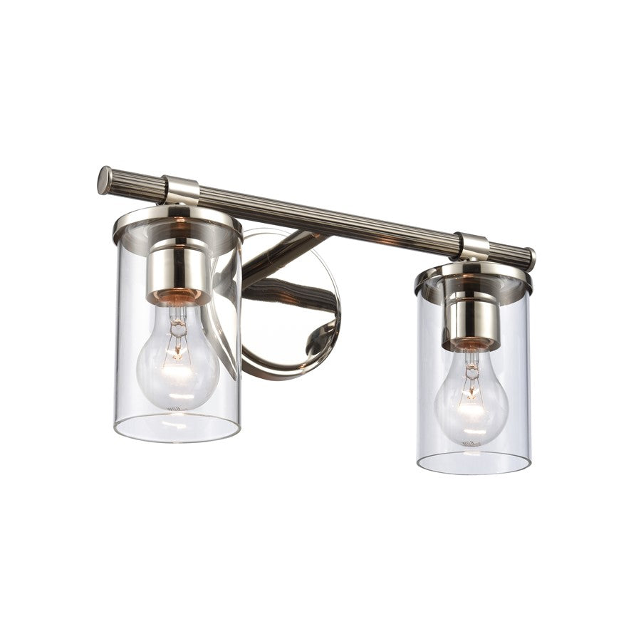Atlas Lighting Burrow 15in 2-Light Vanity Light | Traditional Polished Nickel and Clear Glass | Bathroom Vanity & Powder Room | Model WL11235-NK