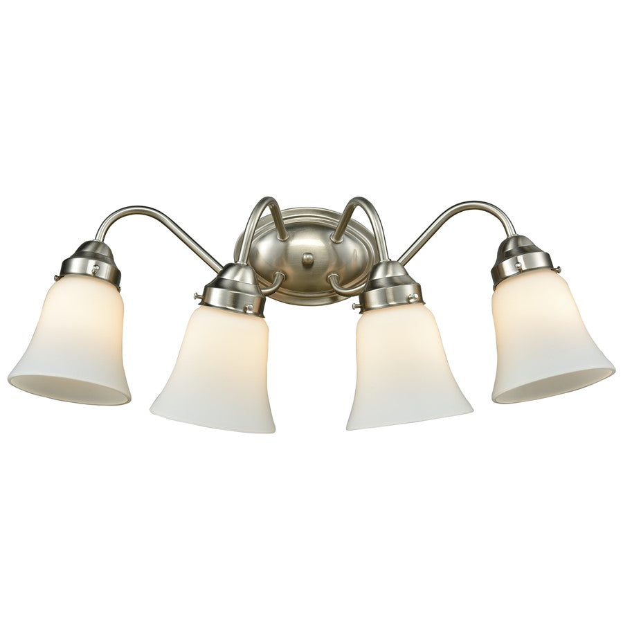 Atlas Lighting Califon 23in 4-Light Vanity Light | Traditional Brushed Nickel and White Frosted Glass | Bathroom Vanity | Model WL11239-NK