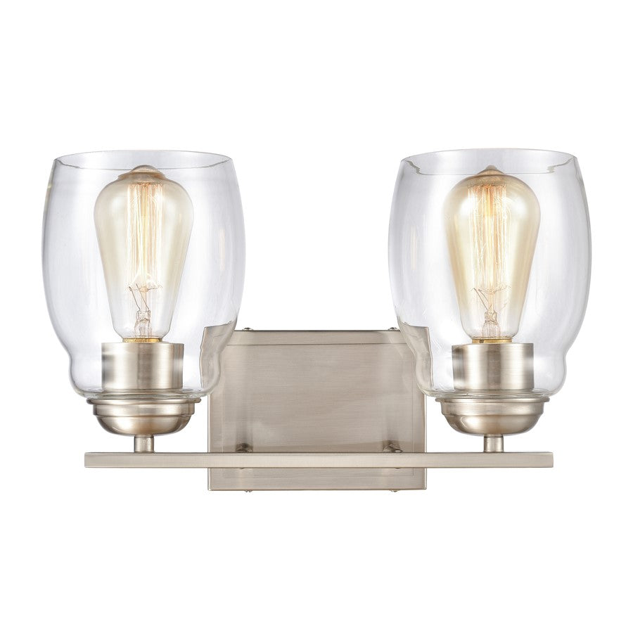 Atlas Lighting Calistoga 14in 2-Light Vanity Light | Traditional Brushed Nickel and Clear Glass | Bathroom Vanity | 14 x 6 x 9 in | Model WL11241-NK