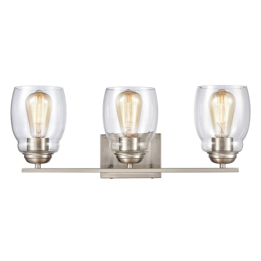 Atlas Lighting Calistoga 22in 3-Light Vanity Light | Traditional Brushed Nickel and Clear Glass | Bathroom Vanity | 22 x 6 x 9 in | Model WL11242-NK