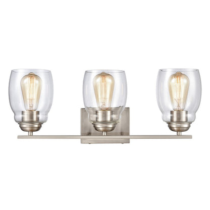 Atlas Lighting Calistoga 22in 3-Light Vanity Light | Traditional Brushed Nickel and Clear Glass | Bathroom Vanity | 22 x 6 x 9 in | Model WL11242-NK