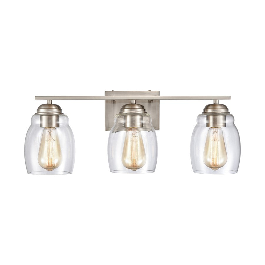 Atlas Lighting Calistoga 22in 3-Light Vanity Light | Traditional Brushed Nickel and Clear Glass | Bathroom Vanity | 22 x 6 x 9 in | Model WL11242-NK