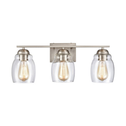 Atlas Lighting Calistoga 22in 3-Light Vanity Light | Traditional Brushed Nickel and Clear Glass | Bathroom Vanity | 22 x 6 x 9 in | Model WL11242-NK