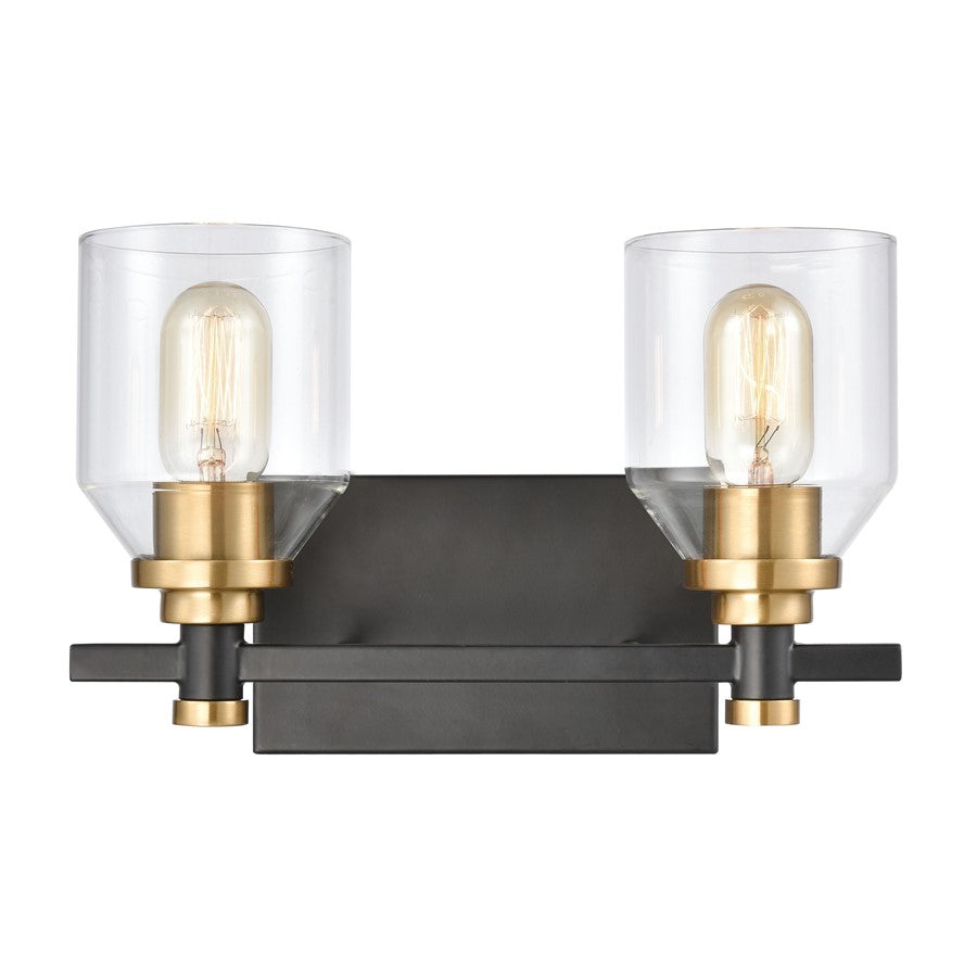 Atlas Cambria 13in 2-Light Vanity Light | Transitional Matte Black and Satin Brass with Clear Glass | Bathroom Vanity | Model WL11244-BK
