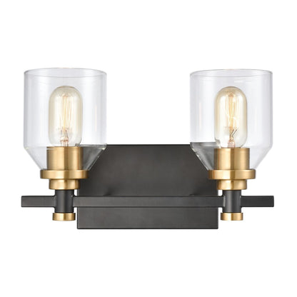 Atlas Cambria 13in 2-Light Vanity Light | Transitional Matte Black and Satin Brass with Clear Glass | Bathroom Vanity | Model WL11244-BK