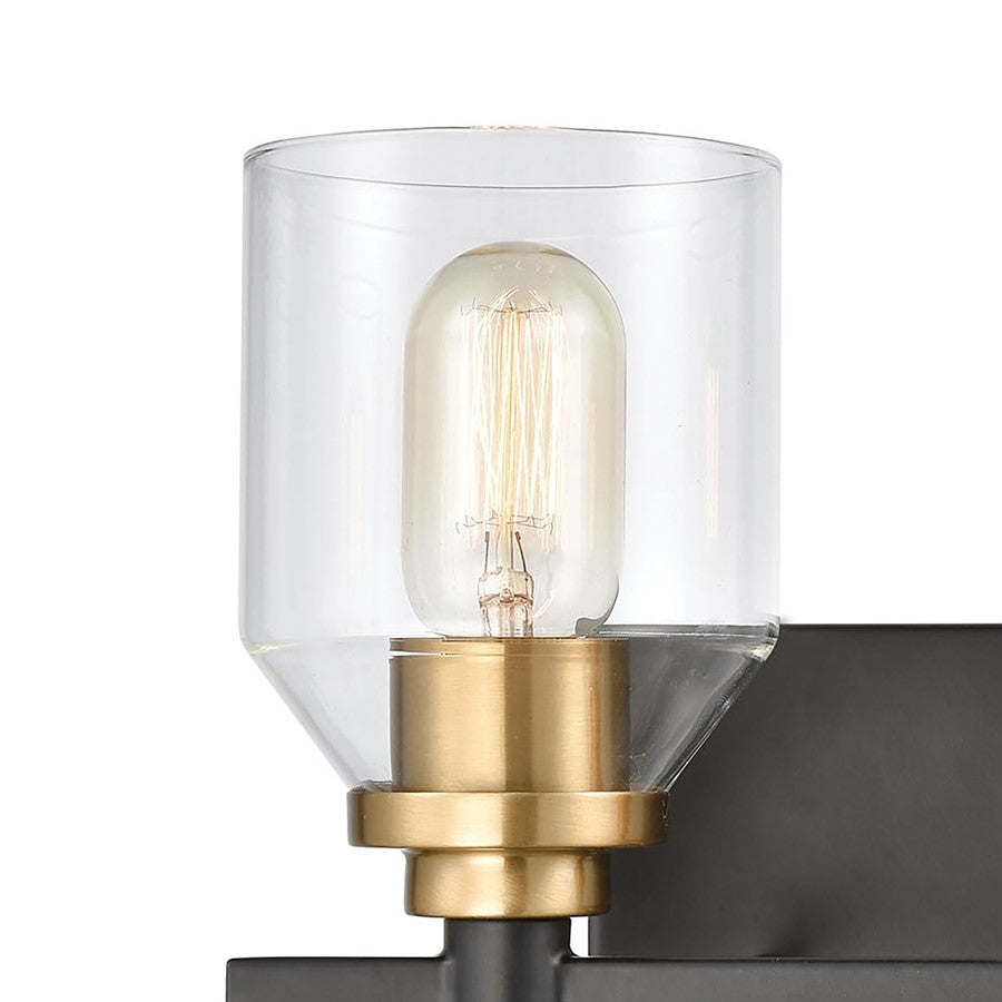 Atlas Cambria 13in 2-Light Vanity Light | Transitional Matte Black and Satin Brass with Clear Glass | Bathroom Vanity | Model WL11244-BK
