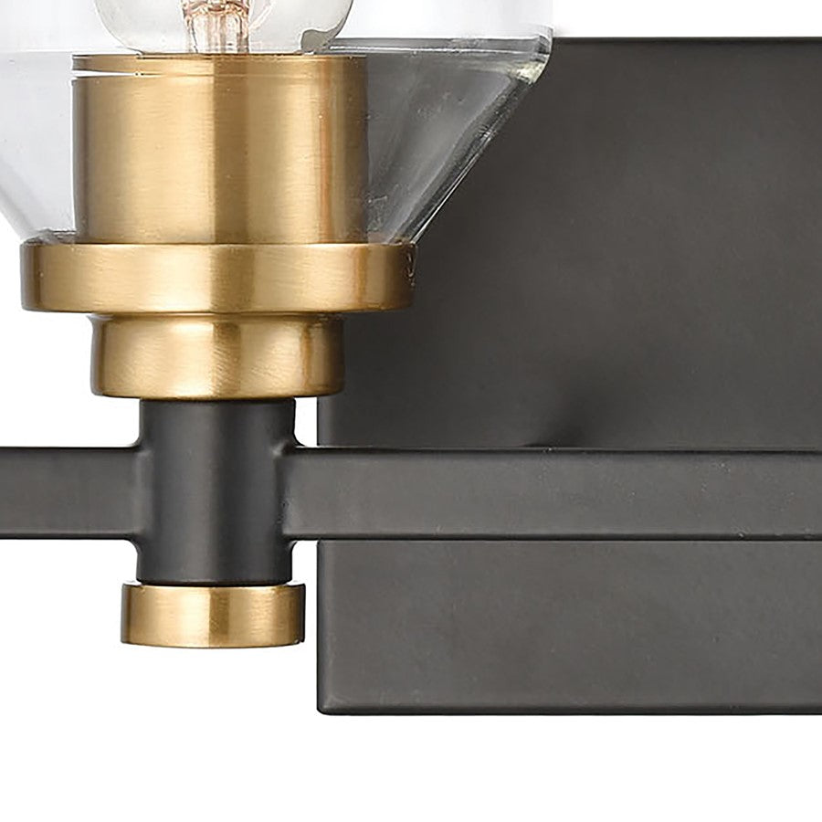 Atlas Cambria 13in 2-Light Vanity Light | Transitional Matte Black and Satin Brass with Clear Glass | Bathroom Vanity | Model WL11244-BK