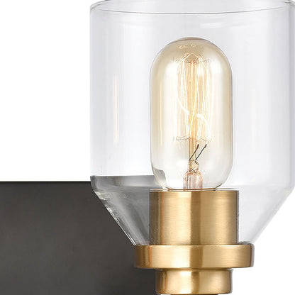 Atlas Cambria 13in 2-Light Vanity Light | Transitional Matte Black and Satin Brass with Clear Glass | Bathroom Vanity | Model WL11244-BK