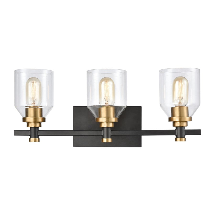 Atlas Cambria 20in 3-Light Vanity Light | Transitional Matte Black and Satin Brass with Clear Glass | Bathroom Vanity | Model WL11245-BK