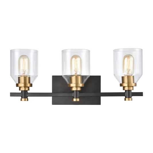 Atlas Cambria 20in 3-Light Vanity Light | Transitional Matte Black and Satin Brass with Clear Glass | Bathroom Vanity | Model WL11245-BK