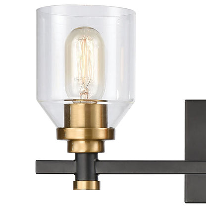 Atlas Cambria 20in 3-Light Vanity Light | Transitional Matte Black and Satin Brass with Clear Glass | Bathroom Vanity | Model WL11245-BK