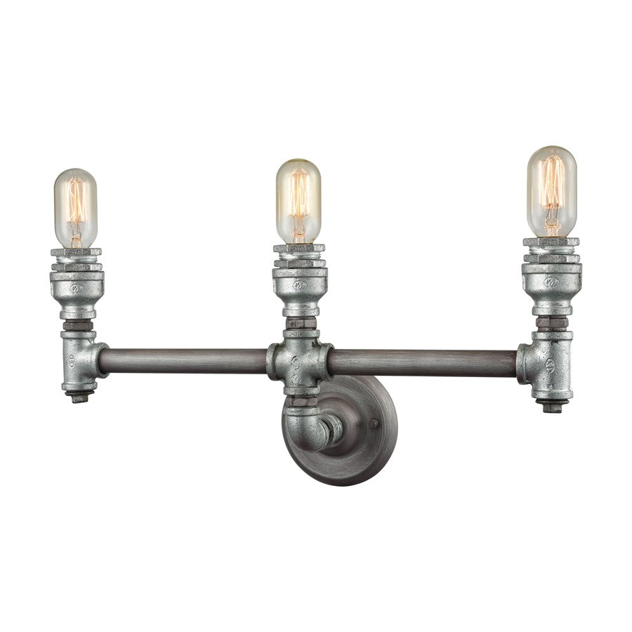 Atlas Cast Iron Pipe 22in 3-Light Vanity Light | Industrial Weathered Zinc and Silver | Bathroom Vanity | 22 x 6 x 10 in | Model WL11246-SV1