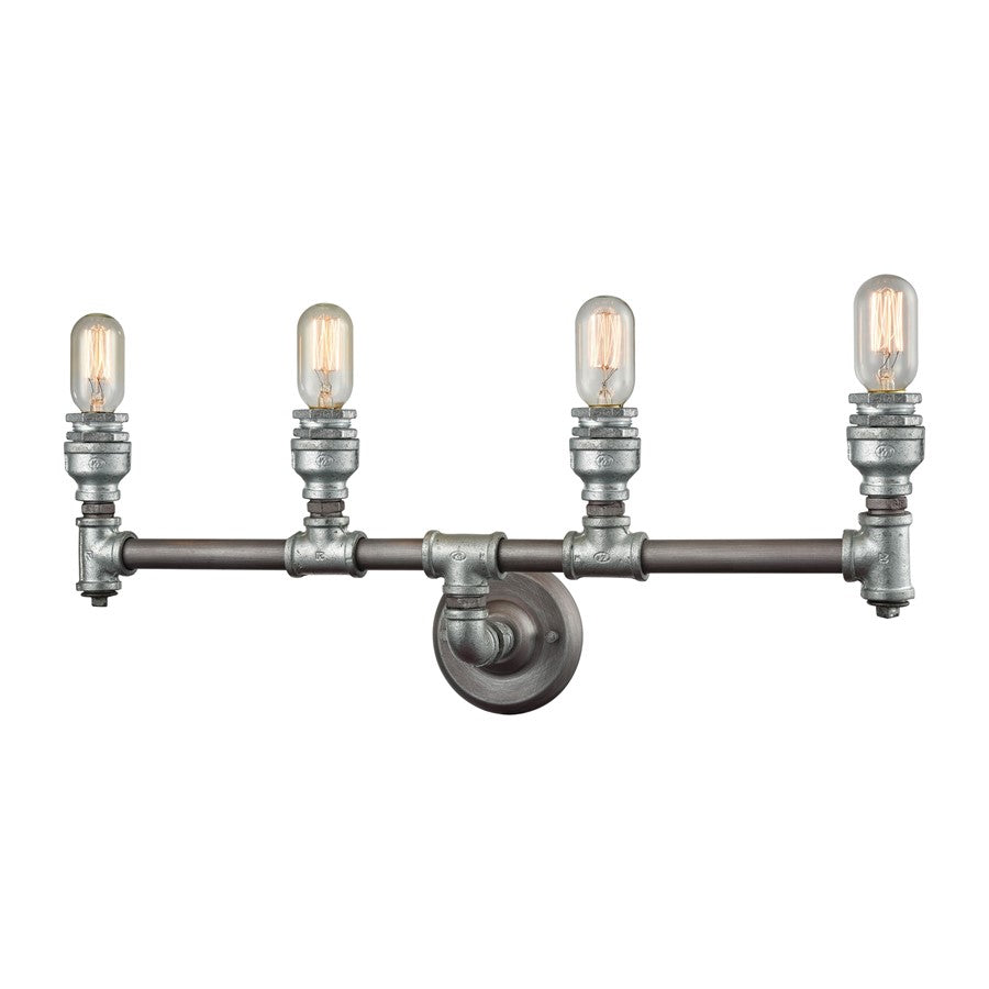 Atlas Lighting Cast Iron Pipe 28in 4-Light Vanity Light | Industrial Weathered Zinc Metal | Bathroom & Powder Room | 28 x 6 x 10 in | Model WL11247-SV
