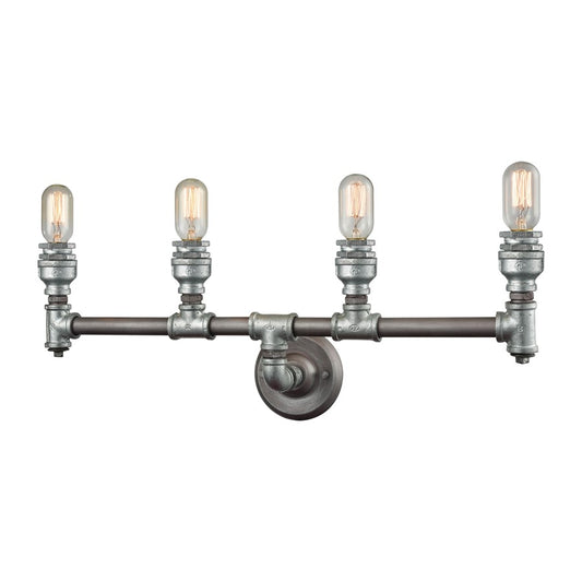 Atlas Lighting Cast Iron Pipe 28in 4-Light Vanity Light | Industrial Weathered Zinc Metal | Bathroom & Powder Room | 28 x 6 x 10 in | Model WL11247-SV