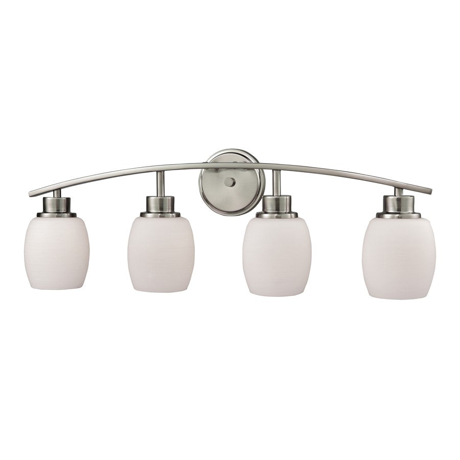 Atlas Lighting Casual Mission 28in 4-Light Vanity Light | Transitional Brushed Nickel and White Glass | Bathroom & Powder Room | Model WL11248-NK