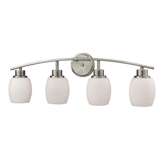 Atlas Lighting Casual Mission 28in 4-Light Vanity Light | Transitional Brushed Nickel and White Glass | Bathroom & Powder Room | Model WL11248-NK