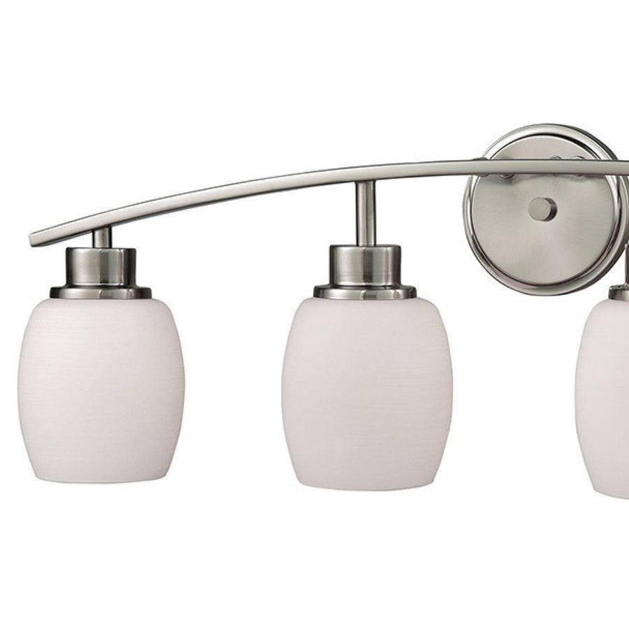 Atlas Lighting Casual Mission 28in 4-Light Vanity Light | Transitional Brushed Nickel and White Glass | Bathroom & Powder Room | Model WL11248-NK