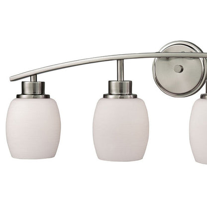 Atlas Lighting Casual Mission 28in 4-Light Vanity Light | Transitional Brushed Nickel and White Glass | Bathroom & Powder Room | Model WL11248-NK