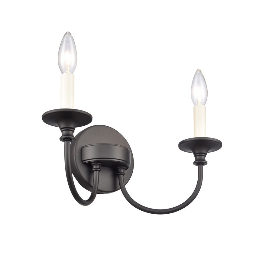 Atlas Lighting Cecil 14in 2-Light Vanity Light | Traditional Matte Black Metal | Bathroom & Powder Room | 14 x 6.5 x 7.75 in | Model WL11249-BK