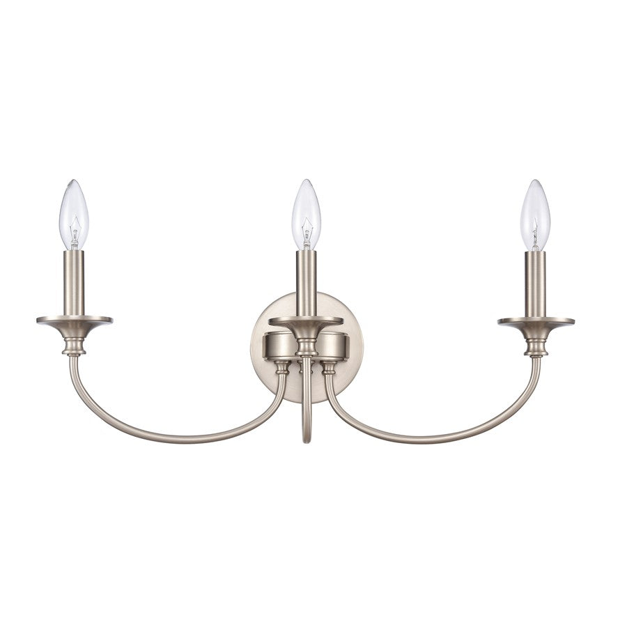 Atlas Lighting Cecil 22in 3-Light Vanity Light | Traditional Brushed Nickel Metal | Bathroom & Powder Room | 22 x 6.5 x 7.75 in | Model WL11250-NK