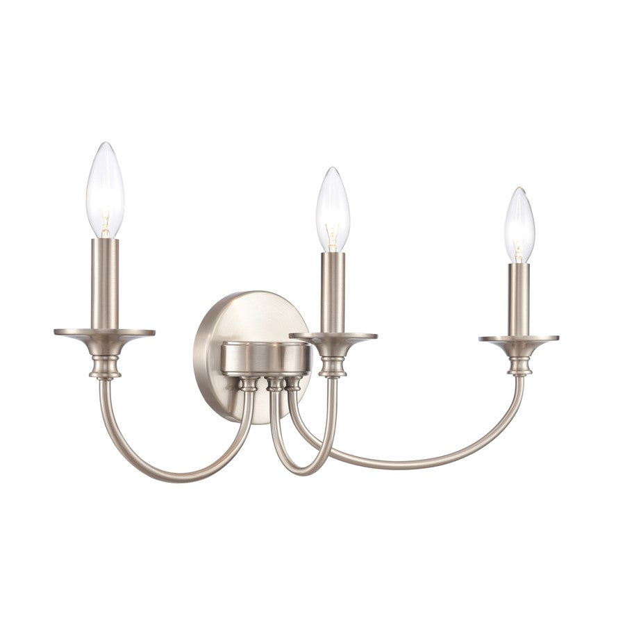 Atlas Lighting Cecil 22in 3-Light Vanity Light | Traditional Brushed Nickel Metal | Bathroom & Powder Room | 22 x 6.5 x 7.75 in | Model WL11250-NK