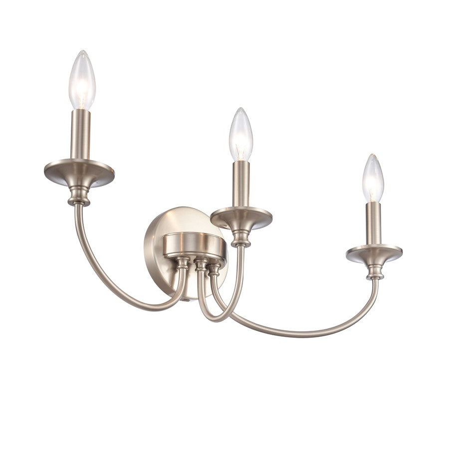 Atlas Lighting Cecil 22in 3-Light Vanity Light | Traditional Brushed Nickel Metal | Bathroom & Powder Room | 22 x 6.5 x 7.75 in | Model WL11250-NK