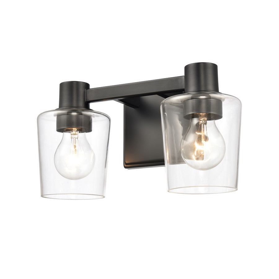 Atlas Lighting Celia 12in 2-Light Vanity Light | Transitional Matte Black and Clear Glass | Bathroom Vanity | 12 x 6 x 7 in | Model WL11251-BK