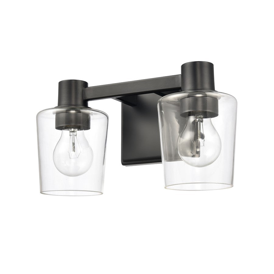 Atlas Lighting Celia 12in 2-Light Vanity Light | Transitional Matte Black and Clear Glass | Bathroom Vanity | 12 x 6 x 7 in | Model WL11251-BK