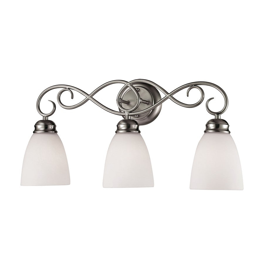 Atlas Lighting Chatham 23in 3-Light Vanity Light | Traditional Brushed Nickel and White Frosted Glass | Bathroom & Powder Room | Model WL11255-NK