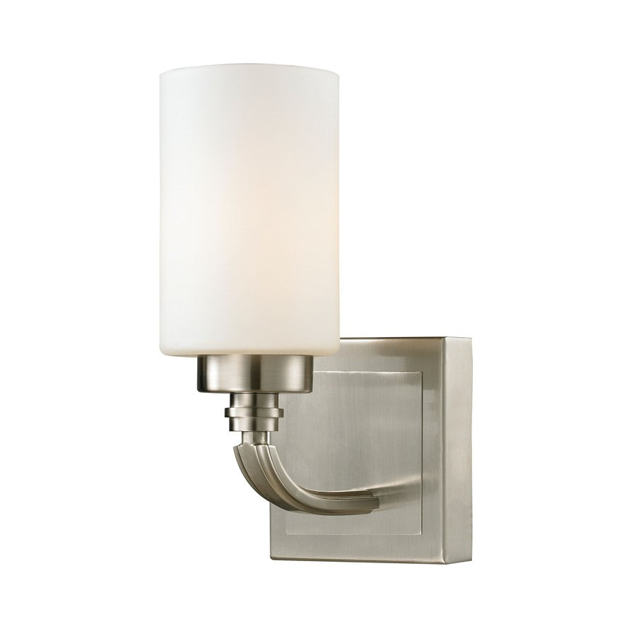 Atlas Lighting Dawson 10in 1-Light Wall Sconce | Transitional Brushed Nickel and White Frosted Glass | Bathroom Vanity | Model WL11278-NK