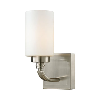 Atlas Lighting Dawson 10in 1-Light Wall Sconce | Transitional Brushed Nickel and White Frosted Glass | Bathroom Vanity | Model WL11278-NK