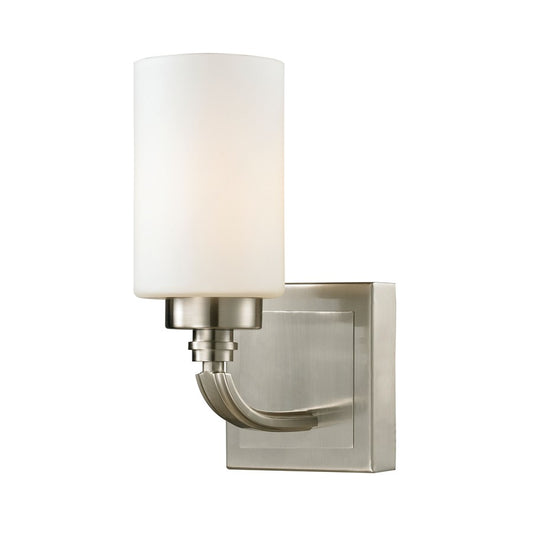 Atlas Lighting Dawson 10in 1-Light Wall Sconce | Transitional Brushed Nickel and White Frosted Glass | Bathroom Vanity | Model WL11278-NK