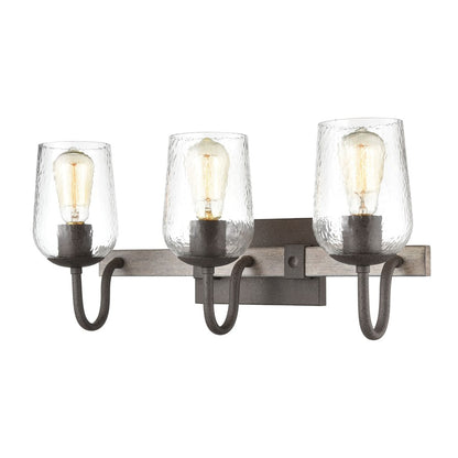 Atlas Lighting Dillon 22in 3-Light Vanity Light | Traditional Vintage Rust and Clear Hammered Glass | Bathroom Vanity | Model WL11279-BK