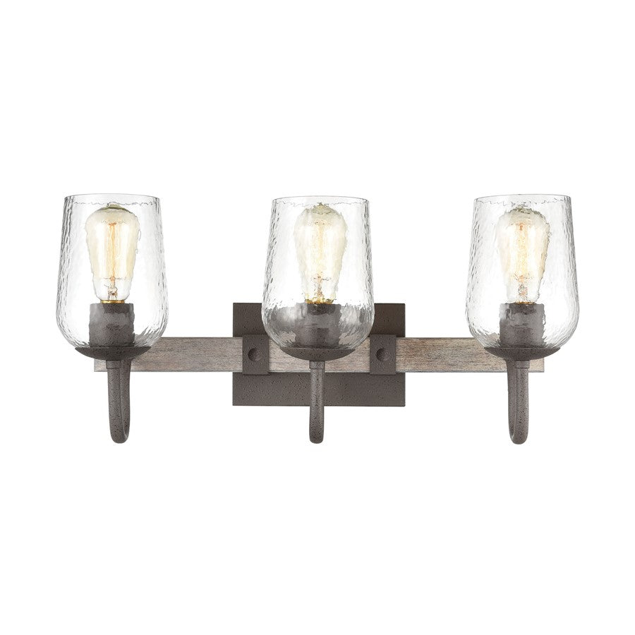 Atlas Lighting Dillon 22in 3-Light Vanity Light | Traditional Vintage Rust and Clear Hammered Glass | Bathroom Vanity | Model WL11279-BK