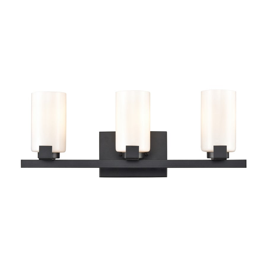 Atlas Lighting Dressler 22in 3-Light Vanity Light | Transitional Matte Black and White Opal Glass | Bathroom Vanity | Model WL11282-BK