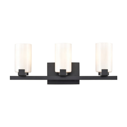 Atlas Lighting Dressler 22in 3-Light Vanity Light | Transitional Matte Black and White Opal Glass | Bathroom Vanity | Model WL11282-BK